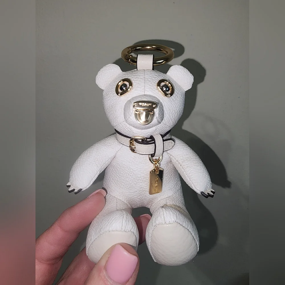 Coach Signature C White Cream Leather Mixed Metals Bear Purse Charm Keychain NEW - Picture 7 of 17